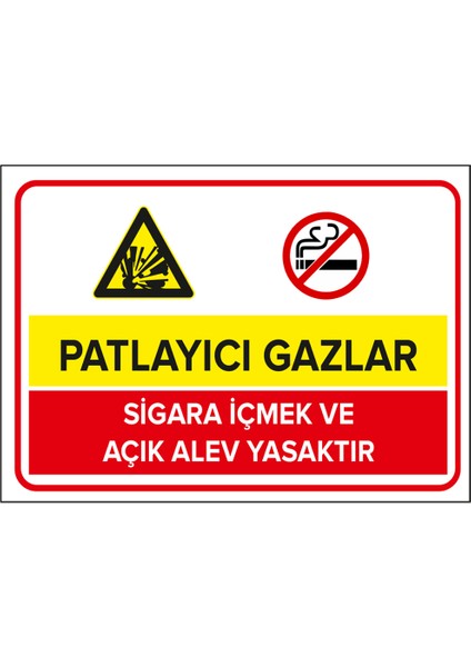 Patlayıcı Gazlar Sigara Içilmez Açık Alev Yasaktır Levhası - Dekote Malzeme 35X50 cm
