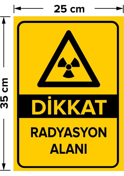 Dikkat Radyasyon Alanı Levhası - Dekote Malzeme 25X35 cm