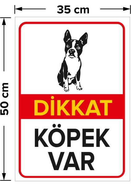 Dikkat Köpek Var Levhası Oturan Boston Terrier - Sac Malzeme 35X50 cm