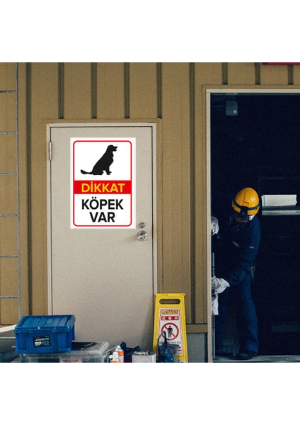 Dikkat Köpek Var Levhası Golden - Sac Malzeme 35X50 cm