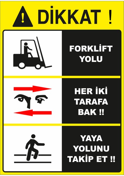 Dikkat Forklift Yolu Levhası - Sac Malzeme 50X70 cm