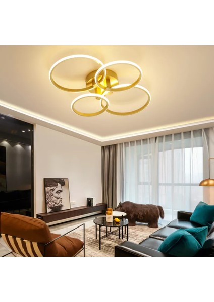 A+ Modern Plafonyer Günışığı Led'li Gold Sarı Yuvarlak Avize