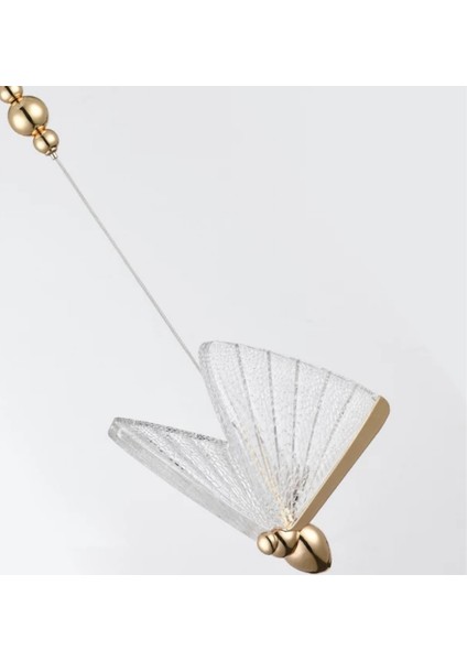 Elegance Butterfly Modern Kelebek Tasarım Üçlü Sarkıt LED Avize Sıralı Yemek Masası Gold Sarı