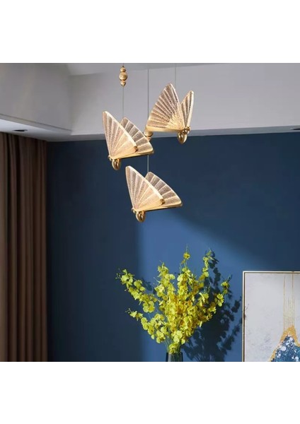 Zage Aydınlatma Elegance Butterfly Modern Kelebek 3'lü Tasarım Led'li Sarkıt Gold Sarı Avize