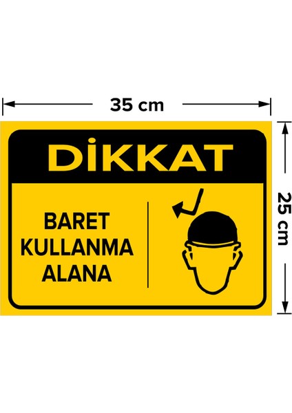 Dikkat Baret Kullanma Alanı Levhası - Dekote Malzeme 25X35 cm