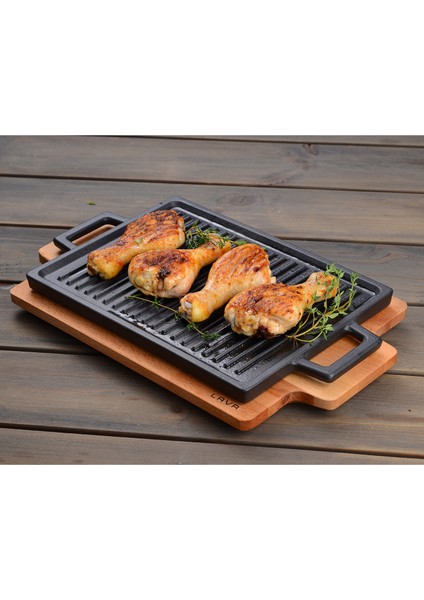 Döküm Dikdörtgen Hot Plate, Ahşap Altlıklı. Ölçü 22X15CM.