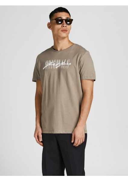 O Yaka Regular Fit Baskılı Kahve Erkek T-Shirt - 12205957_Jorjungle Script Tee