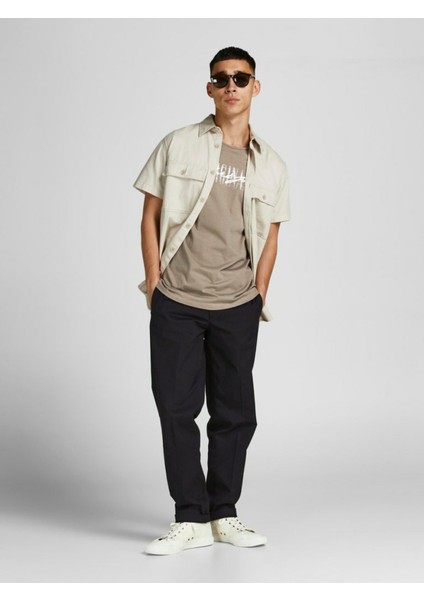 O Yaka Regular Fit Baskılı Kahve Erkek T-Shirt - 12205957_Jorjungle Script Tee