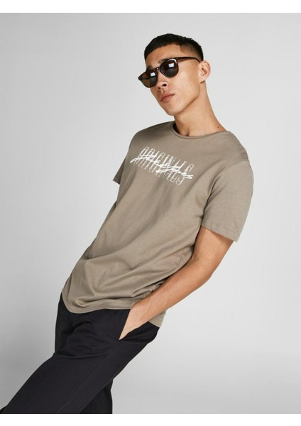 O Yaka Regular Fit Baskılı Kahve Erkek T-Shirt - 12205957_Jorjungle Script Tee