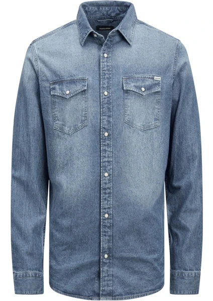 Jack & Jones 12138115 Erkek Jjesherıdan Shırt L/s Noos Denim Gömlek