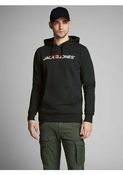 Hood Corp Old Logo Erkek Siyah Kapüşonlu Sweatshirt