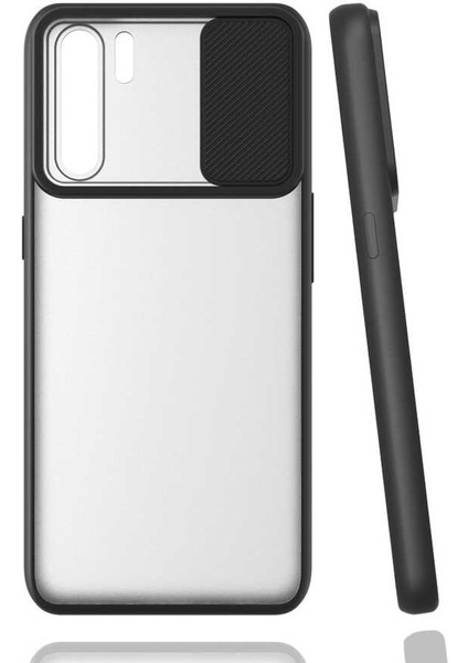 Oppo Reno 3 Kılıf Lens Sürgülü Kamera Korumalı Silikon - Siyah