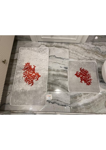 Mercan 2'li Lateks Kaymaz Taban Su Geçirmez Banyo Paspas Takımı (60X150)