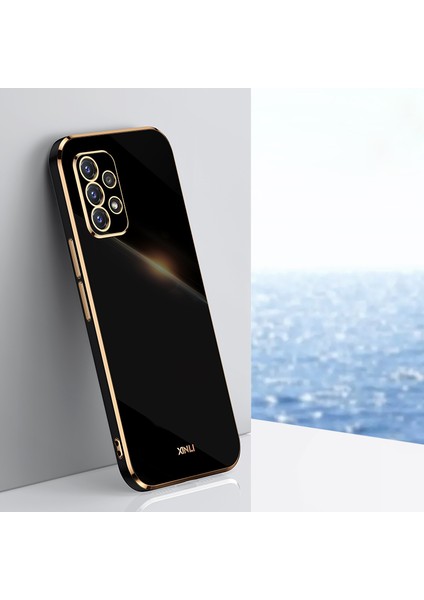 Samsung Galaxy A52 Kılıf Kamera Korumalı Parlak Gold Kenarlı Yumuşak Silikon Kapak