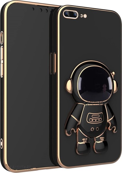 MTK Moveteck Iphone Se 2020 Uyumlu Kılıf Kamera Lens Korumalı Astronut Standlı 6d Sevimli Parlak Gold Kenarlı Altın Şerit Işlemeli Silikon Gezegen Uzay Yeni Moda Astronot