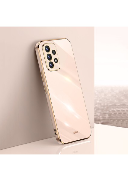 Samsung Galaxy A52 Kılıf Kamera Korumalı Parlak Gold Kenarlı Yumuşak Silikon Kapak