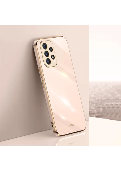 MTK Moveteck Samsung Galaxy A52 Kılıf Kamera Korumalı Parlak Gold Kenarlı Yumuşak Silikon Kapak