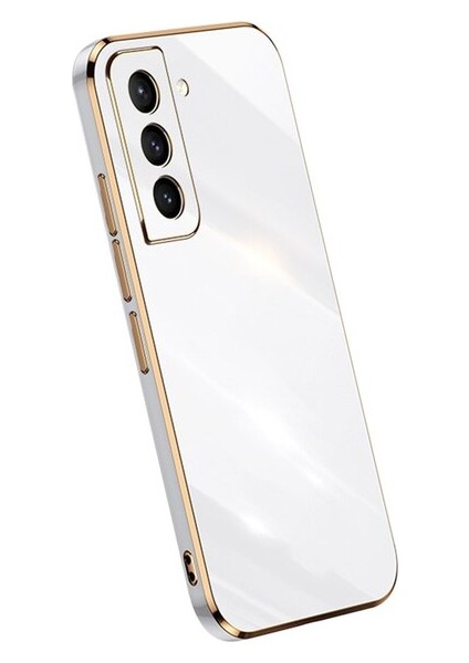 Samsung Galaxy S21 Fe Kılıf Kamera Korumalı Parlak Gold Kenarlı Yumuşak Renkli Silikon Kapak