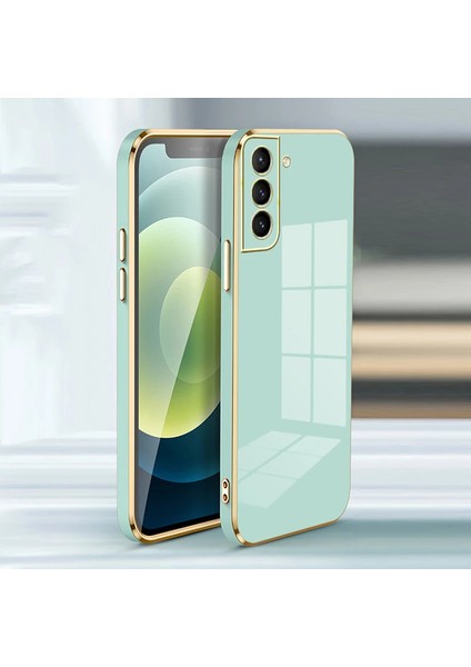 Samsung Galaxy S22 Plus Kılıf Kamera Korumalı Parlak Gold Kenarlı Yumuşak Renkli Silikon Kapak