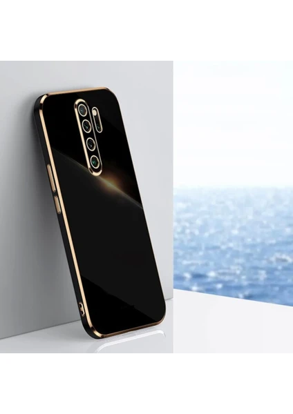 MTK Moveteck Xiaomi Redmi Note 8 Pro Kılıf Kamera Korumalı Parlak Gold Kenarlı Yumuşak Renkli Silikon Kapak