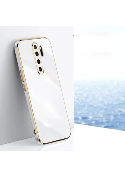 MTK Moveteck Xiaomi Redmi Note 8 Pro Kılıf Kamera Korumalı Parlak Gold Kenarlı Yumuşak Renkli Silikon Kapak