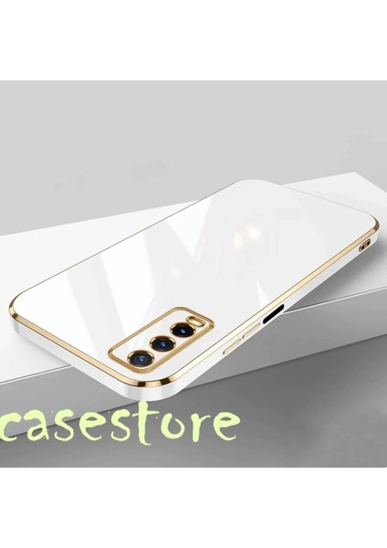 Vivo Y20S Uyumlu Kılıf Kamera Korumalı Parlak Gold Kenarlı Yumuşak Renkli Silikon Kapak