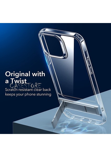 Iphone 12 Pro Uyumlu Kılıf Kamera Lens Çıkıntılı Şeffaf Sararma Yapmaz Clear Sgs Testli Crystal L Standlı Yatay Dikey Metal Kickstand Hafif Sert modelleri