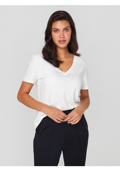 %100 Pamuk V Yaka T-Shirt 00095 fiyatları