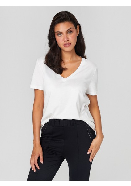 %100 Pamuk V Yaka T-Shirt 00095 fırsatları