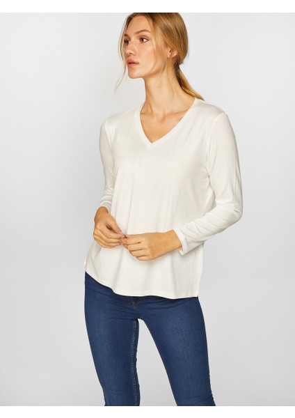 V Yaka Uzun Kol T-Shirt 00012