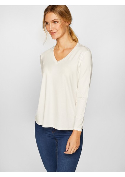 V Yaka Uzun Kol T-Shirt 00012