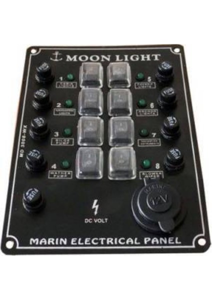 Izoleli Elektrik Switch Panelleri (Dikey) 8lı Çakmaklıklı Moon Light