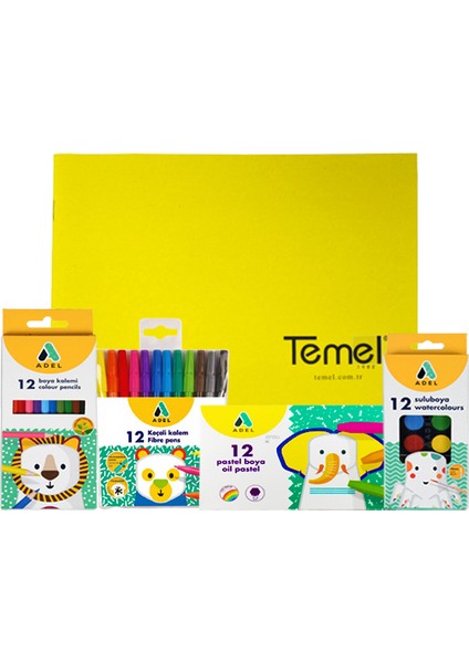 4'lü Boya Seti Resim Defteri Kuru - Sulu - Pastel - Keçeli Boya