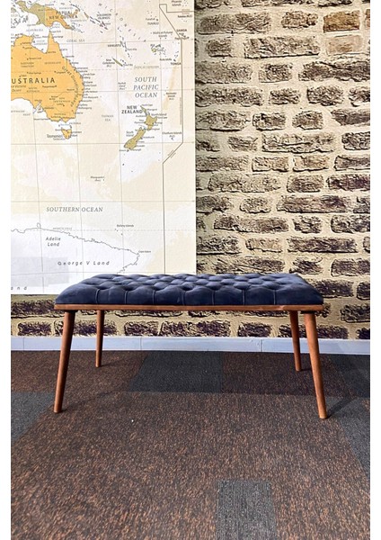 Antrasit Mavi Kapitone Bench Puf