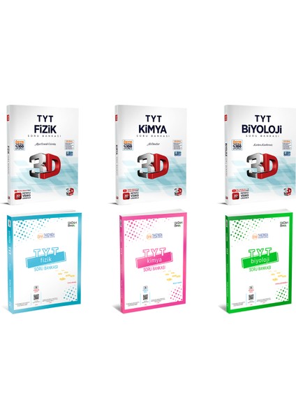 Tyt Fizik Kimya Biyoloji Soru Bankası Seti Üç Dört Beş ve 3D Yayınları