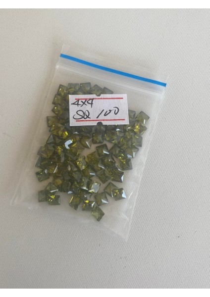 Prenses Kesim Sentetik Taş 4X4MM 100 Adet Zeytin Yeşili