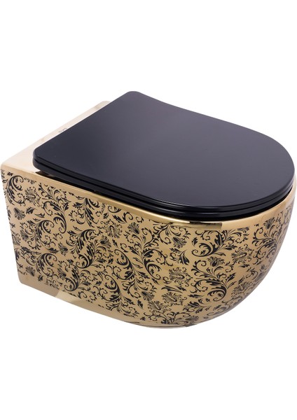 Pure Mat Siyah Gold Kanalsız Asma Klozet WH-779+SOFT Kapak