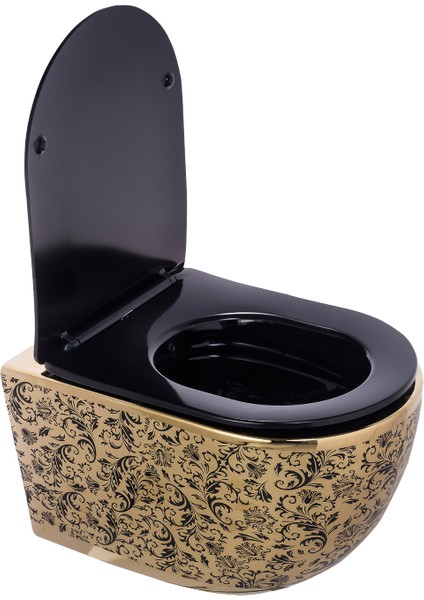 Pure Mat Siyah Gold Kanalsız Asma Klozet WH-779+SOFT Kapak