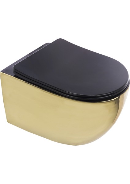 Pure Parlak Gold Siyah Kanalsız Asma Klozet WH-785+SOFT Kapak