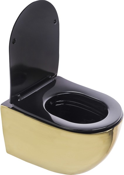 Pure Parlak Gold Siyah Kanalsız Asma Klozet WH-785+SOFT Kapak fiyatları