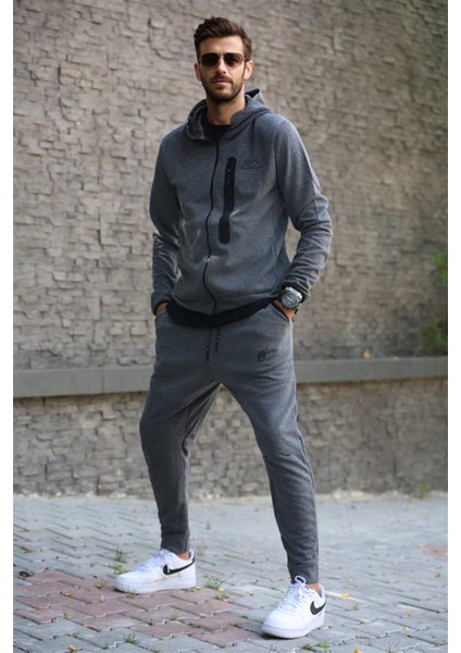 Antrasit Baskılı Regular Fit Erkek Eşofman Takımı