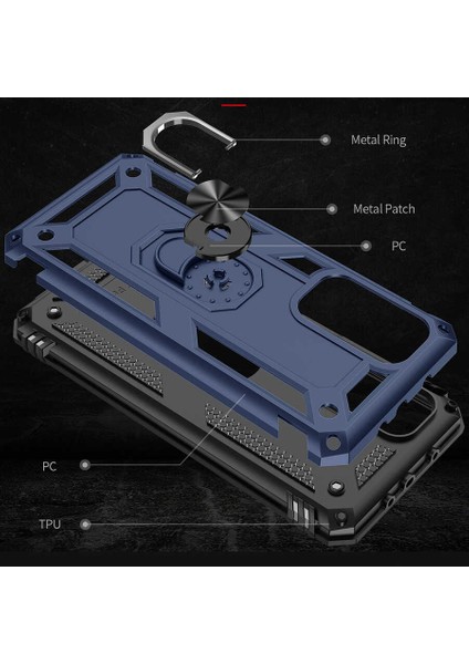 Xiaomi Mi 10T 5g Kılıf Vega Tank Sert Yüzüklü Standlı Zırh Koruma Kapak