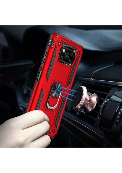 Xiaomi Poco X3 Kılıf Vega Tank Sert Yüzüklü Standlı Zırh Koruma Kapak