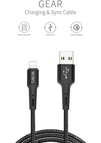 G30 Gear Lightning USB Kablo 2.4A Hızlı Şarj Kablosu 120 cm Naylon Örgü