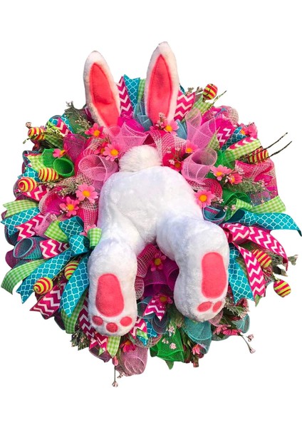 Canlı 40 cm Paskalya Bunny Çelenk Çelenk Ev Dekorasyonu Peluş Tavşan Dekorasyon