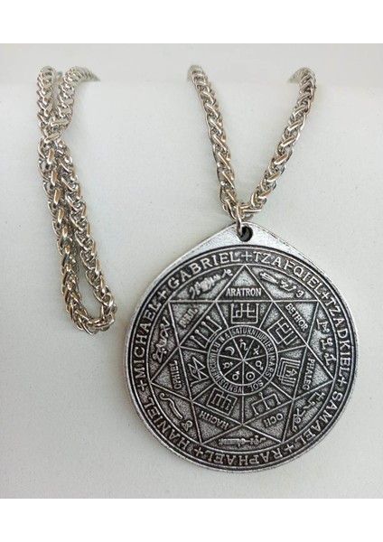 Solomon Kabbalah Amulet 7 Başmelek Mührü Çift Taraf Işlemeli Madalyon Kolye