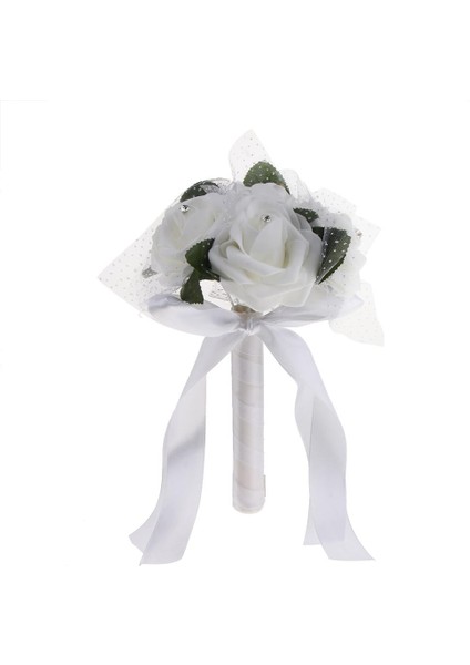 Gelin Yapay Köpük Güller Çiçek Buket Düğün Mekanı Dekor Beyaz