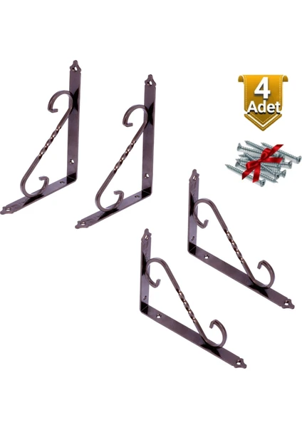 4 Adet Dekoratif Ferforje Raf Altı Metal L Ayak 11X15.5 Eskitme Bakır