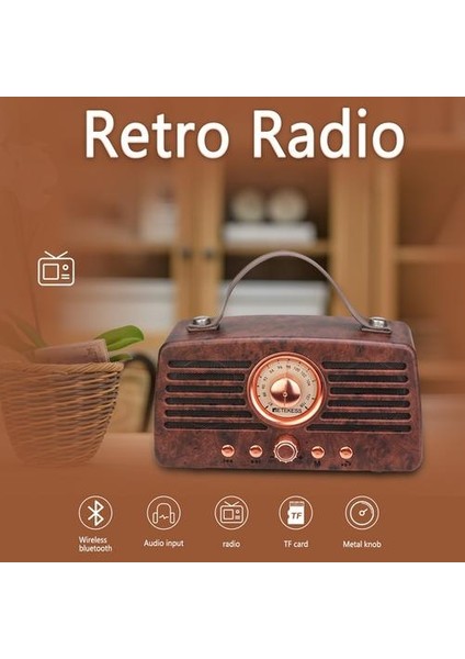 Klasik Retro Fm Radyo Alıcısı Taşınabilir Dekorasyon Mp3 Radyo Stereo Bluetooth Hoparlör Aux USB Şarj Edilebilir | Radyo (Yurt Dışından)