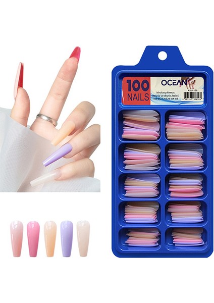 Balerin Uzun Form Dayanıklı 100'lü Karışık Renk Protez Takma Tırnak Seti – Ev ve Salon Kullanımına Uygun